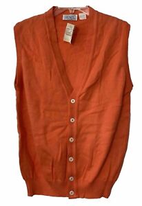 Duvet 80s Vest Grandpa Cardigan Sleeveless Button Up V Neck Cotton Orange VTG