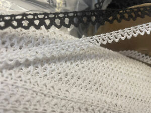 10 Yards white or Black cotton narrow crochet lace trim 3/8”