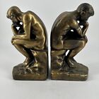 Vintage 1928 Statue THE THINKER Thinking Man Metal Brass Bronze Finish Bookends