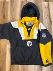 Vintage 90s Starter Quarter-Zip Hooded Puffer Jacket Pittsburgh Steelers Medium