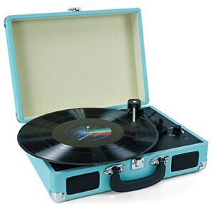 Vinyl Record Player 3 Speeds Suitcase Portable Record Player with Built-in Sp...