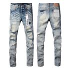 New purple brand men's personality Fashion Washed Destroyed Slim Fit Jeans