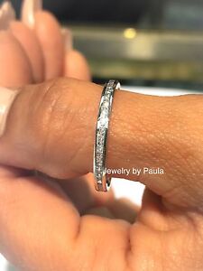 14k Solid White Gold  Eternity Stackable Ring Wedding Band Lab Created Diamond