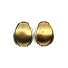 Vintage Women Jewelry Earrings Huggie Clip-On Oval Shape Curved Modernist Gold