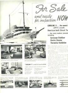 Caroline II American Built Yacht For Sale Magazine Ad 1930's