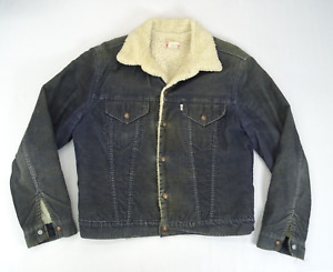 Vintage LEVIS Sherpa Lined Corduroy Jacket USA Sz 42 70605 Snap Gray Distressed