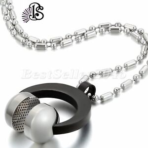 Men Women Stainless Steel DJ Headset Music Earphone Headphone Pendant Necklace