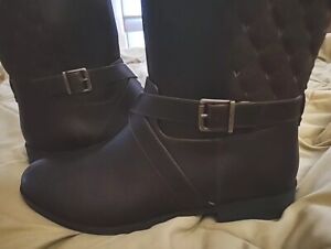 Vionic Brown Leather Water Resistant Boot Flat Block Heel  Zipper Buckle Size 11