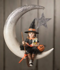 Bethany Lowe Designs Little Fraya Witch on Moon Cat Ornament Halloween Decor NEW