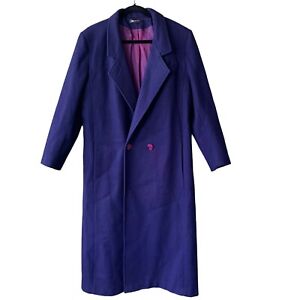 DonnyBrook Vtg Purple Long Trench Coat Wool Shoulder Pads Lined 2 Pocket Size 12