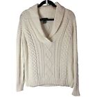 Vintage Eddie Bauer Womens White Collared Cable Knit Sweater Large