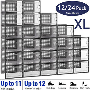 12/24 PCS Shoe Storage Box Clear Stackable Shoe Container Sneaker Organizer XL