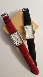 Gramercy Accutime Women's Watch w/padded Alligator grain band, Red or Black