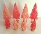 LOT of 8 Mini Miniature RED & PINK Sisal Bottle Brush Christmas Flocked Trees