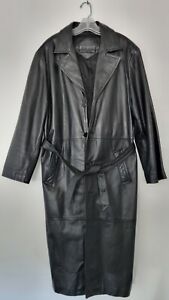 Vintage Bostonian Men's Leather Black Trench Coat Genuine Leather Full Length