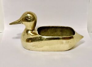Vintage Heavy Solid Brass Mallard Duck Planter Bird Decor 8”