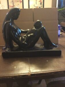 Vintage Haeger Woman Mother Child Statue Black Large
