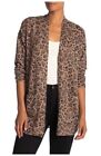 Magaschoni Cashmere Open Front Cardigan Sweater Animal Leopard Brown Beige M