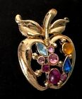 Gold Tone Multi Colored Stone Apple Fruit Brooch Vintage Jewelry Lot B