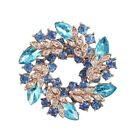 Brooch Wreath Blue & Teal Rhinestones Gold Tone with Crystals