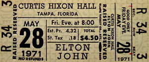 Elton John Concert Ticket 1971 Tampa Florida Green
