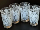 1960S Turtle Dove W/Foliage And Florals White and Clear Glass Water Glasses Set