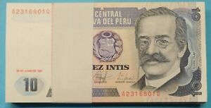Peru 10 Intis x 100 Pcs Bundle, 1987  Unc