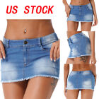 US Womens Denim Skirt Mini Pencil Jean Skirts Stretch Casual Bodycon Mini Skirts