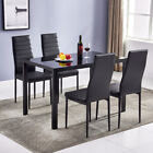 5Pc Kitchen Table Set Tempered Glass & Iron Dinner Table & 4 High Backrest Chair