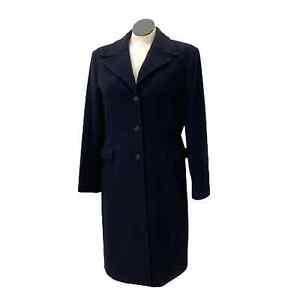 Vintage Casual Corner Size XL Trench Coat Cashmere Wool Blend Black Midi Classic