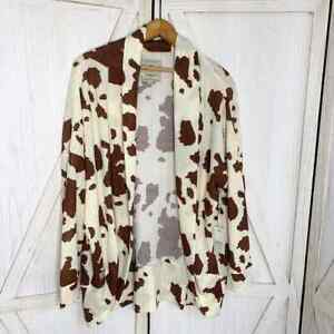 Simply Southern Cow Print Cardigan Sweater Women's M Brown Cream Waffle Knit NWT