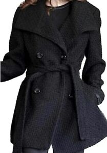 Calvin Klein Double Breasted Tweed Textured Wool Winter Trench Coat Size 6