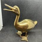 Vintage Large Brass Duck Goose Bird Figurine 9” Ht 10” Length Mid-Century