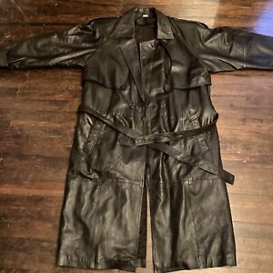 Vintage Leather TRENCH COAT jacket Regular Belt brown Made In India