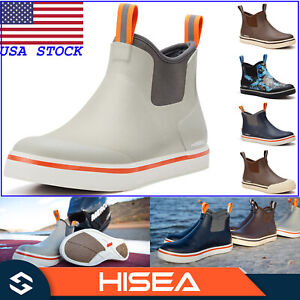 HISEA Men's Deck Boots Chelsea Waterproof Rubber Rain & Snow Working Ankle Boots