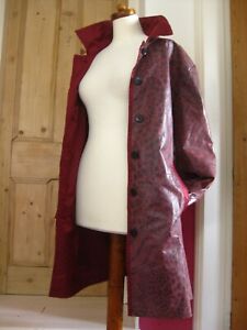 BETH TERRELL REVERSIBLE LEATHER COAT MAC TRENCH 24 26 28 leopard red long real