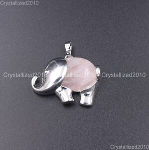 Natural Gemstones Elephant Pendant Reiki Healing Beads Chain Leather Necklace