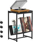 New Listing2-Tier End Table Record Player Stand with Wheels and Vinyl Storage Shelf, Black