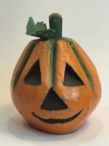 Vintage Halloween Jack-O-Lantern Pumpkin Hand Carved Coconut Rustic 8”