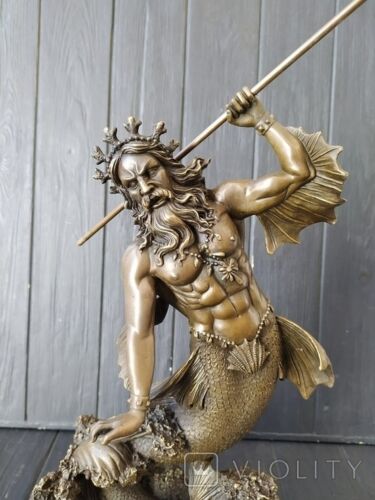 Vintage Neptune Bronze Statue Poseidon Sculpture Sea Decor Sign Art Rare Old 20c