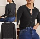 BODEN 10 Medium 100% Cashmere Cropped 7/8 Sleeves Dark Grey Cardigan Sweater 6 8