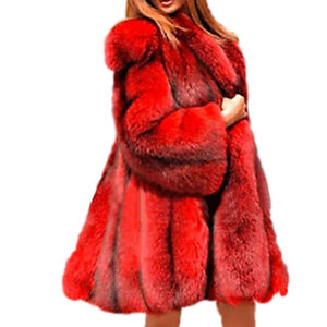 Womens Thicken Mixed Colors Red Faux Fur Parka Outwear Winter Warm Midi Coat