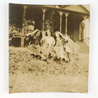 Pretty Women Brushing Hair Photo 1920s Young Ladies Porch House Snapshot C2241