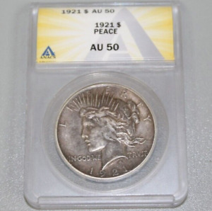1921 Silver High Relief Peace $1 Dollar Coin - ANACS AU 50