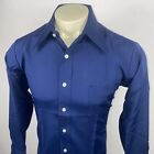 NEW Vintage 60s 70s Mens Shirt Polyester Navy Disco Elderado Vtg Large 16 33 NOS