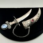 VTG Dagger & Sheath Brooch Silver (800-Sterling) Moonstone Purple Glass Sword