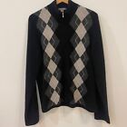 Charter Club 100% Cashmere 2-Ply Black Argyle Full Zip Cardigan Sweater Size XL