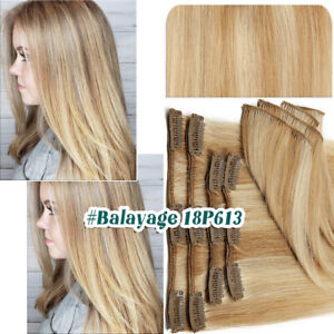 CLEARANCE 100% Human Hair Clip in Remy Hair Extensions Full Head Seamless Blonde