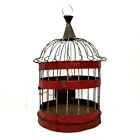 Round Bird Cage Wire & Metal w Red Patina + Orig Swing, Perch, Feed Cup. Vintage