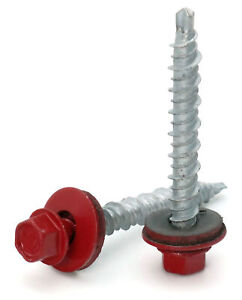 #10 Hex Washer Head Roofing Screws Mech Galv Mini-Drillers | Crimson Red Finish